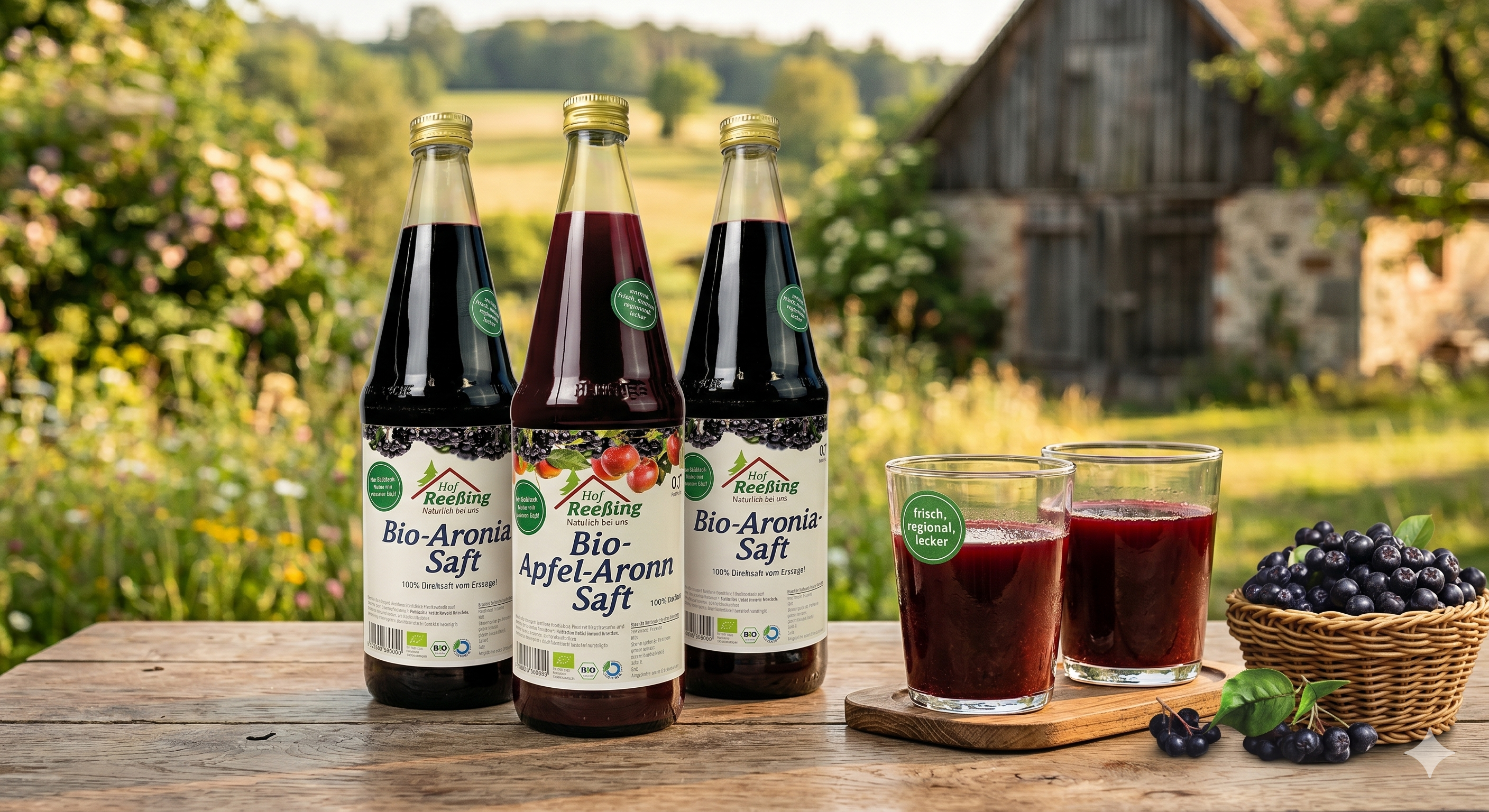 Bio-Aroniasaft und Bio-Apfel-Aronia-Saft vom Hof Reeßing